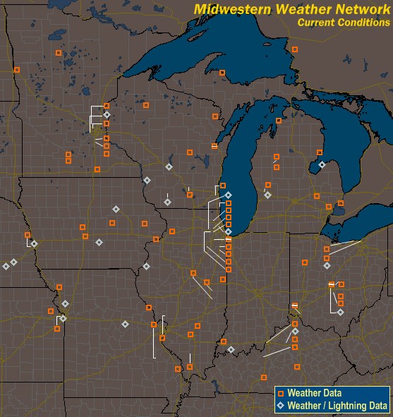 Mesomap of Midwestern Weather Network Stations
